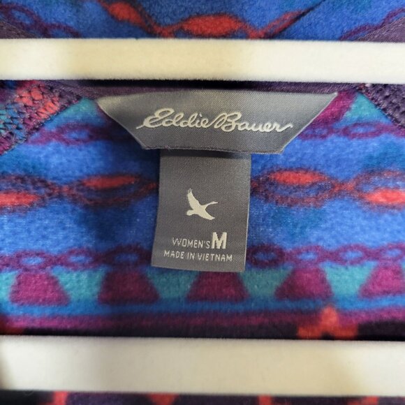 Eddie Bauer Women's Medium 1/2 Zip Pullover Fleece Blue Red - Picture 3 of 4